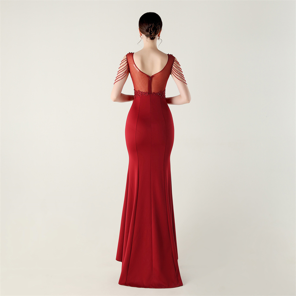 Banquet stereoscopic pinched waist evening dress