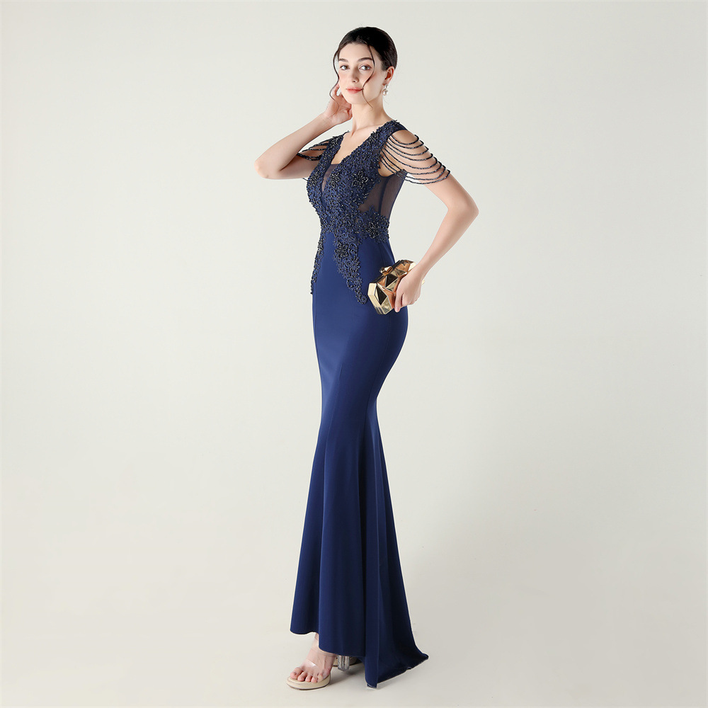 Banquet stereoscopic pinched waist evening dress