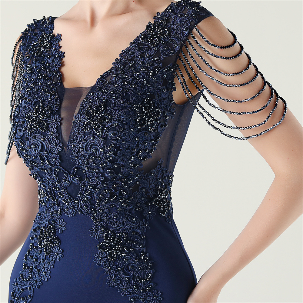 Banquet stereoscopic pinched waist evening dress