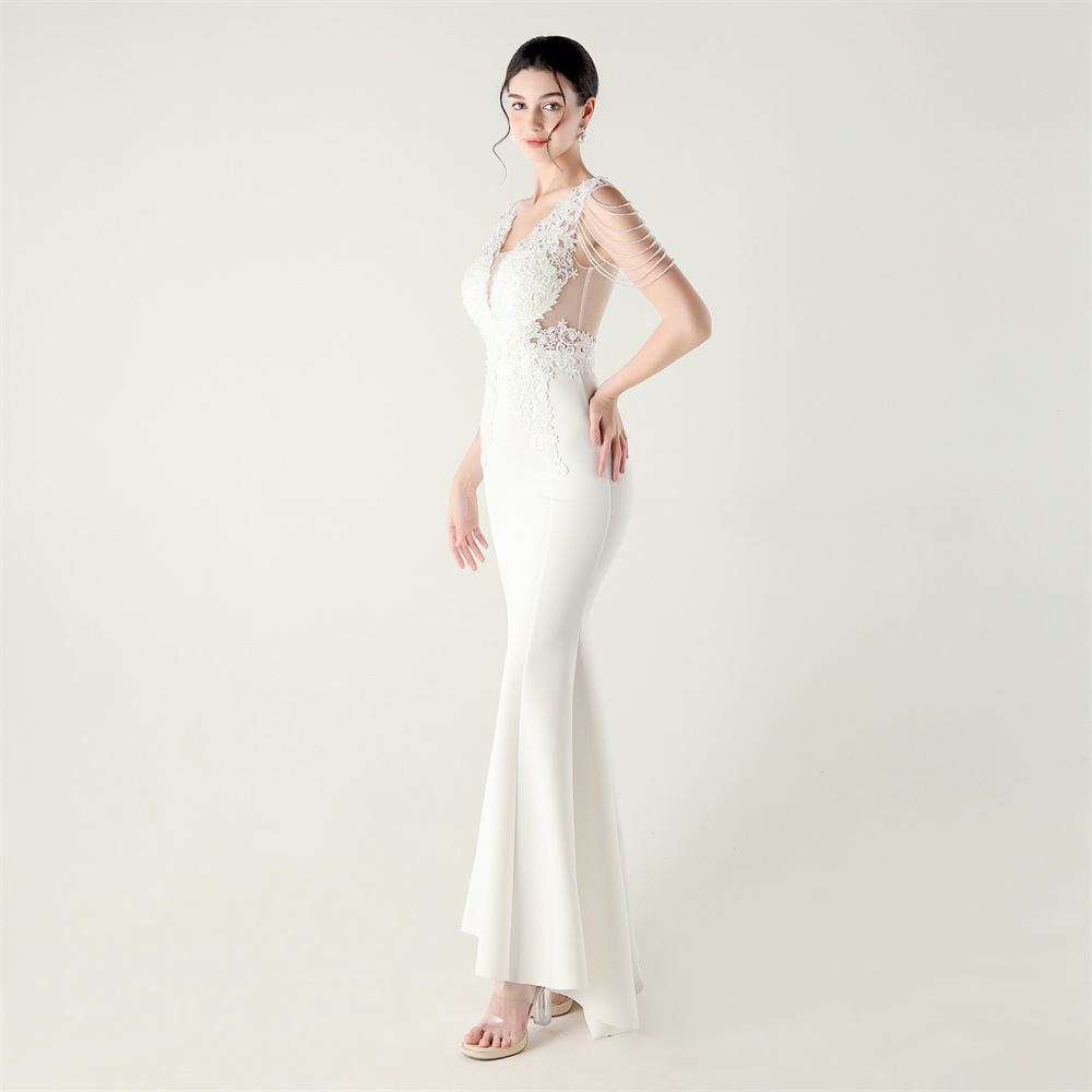 Banquet stereoscopic pinched waist evening dress