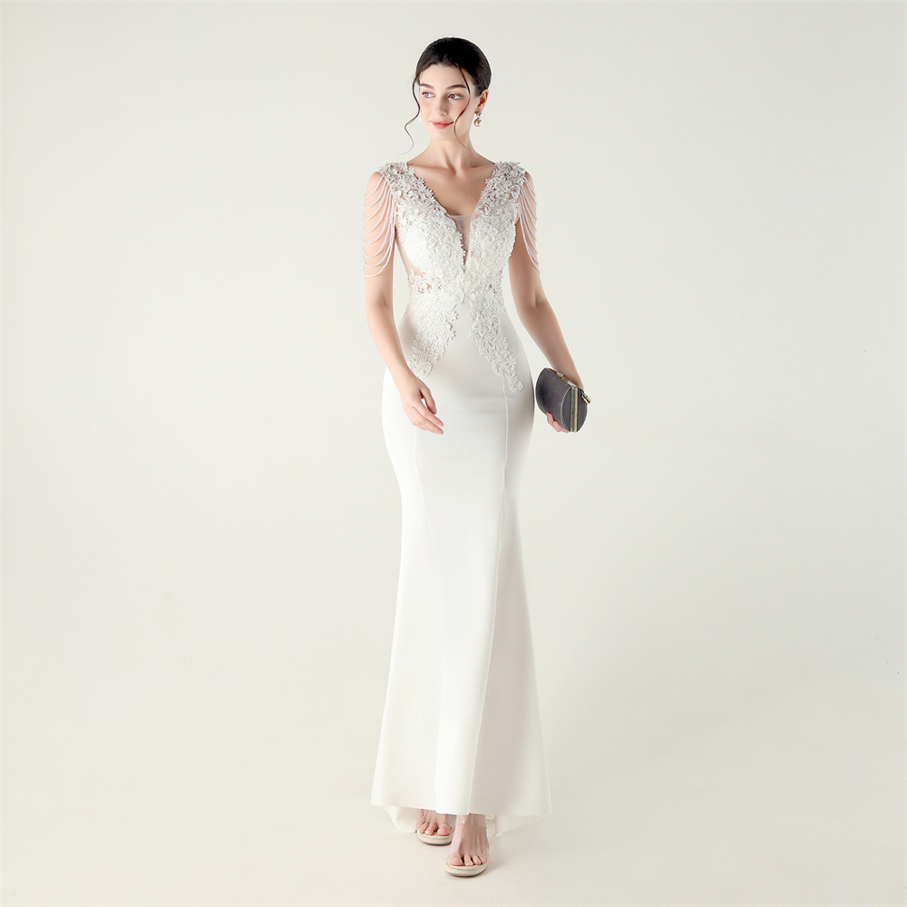 Banquet stereoscopic pinched waist evening dress