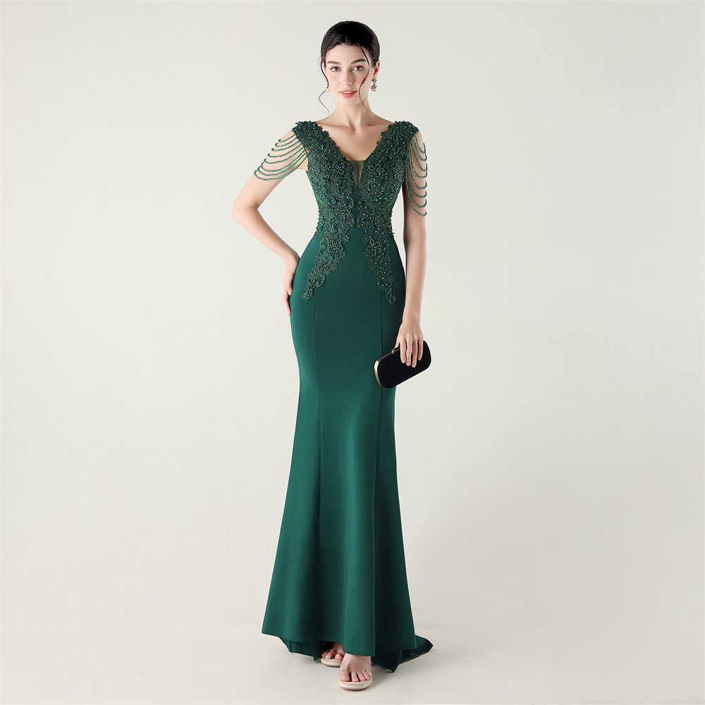 Banquet stereoscopic pinched waist evening dress