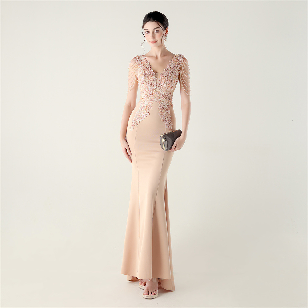 Banquet stereoscopic pinched waist evening dress