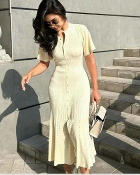 Knitted European style split short sleeve slim dress