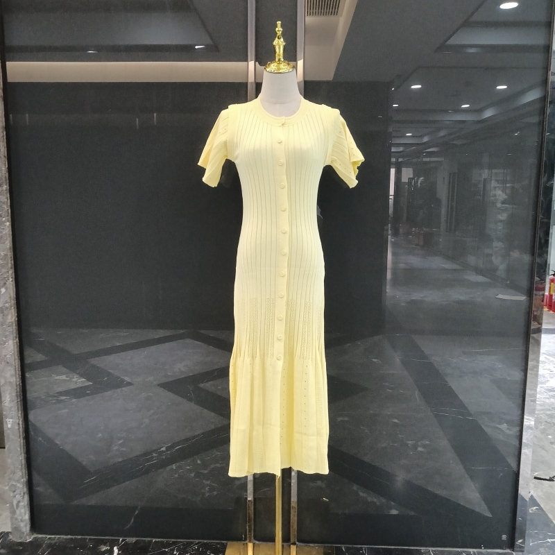 Knitted European style split short sleeve slim dress