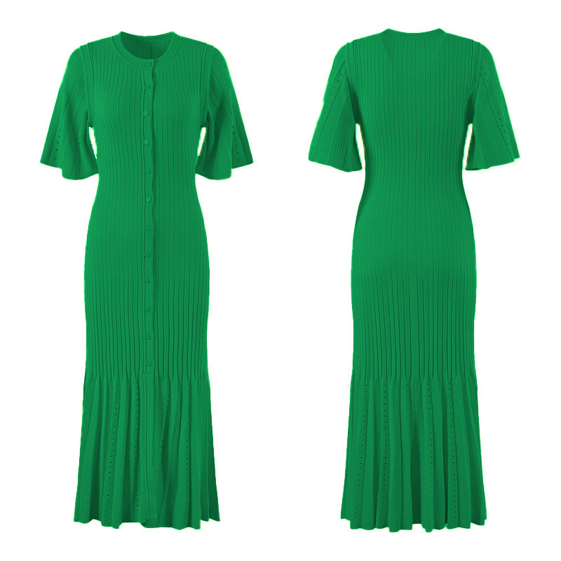 Knitted European style split short sleeve slim dress