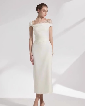 Strapless temperament splice formal dress lace niche dress