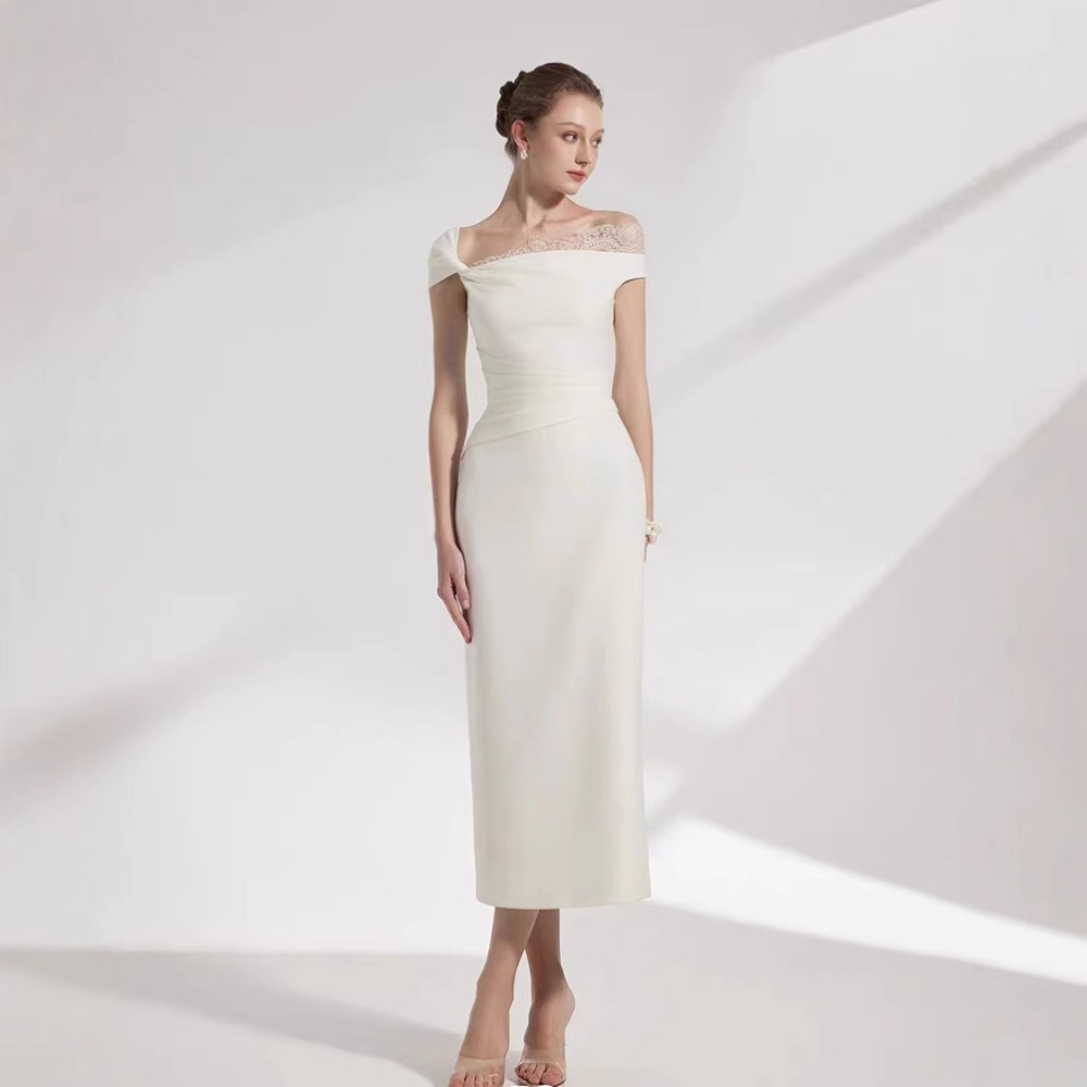 Strapless temperament splice formal dress lace niche dress