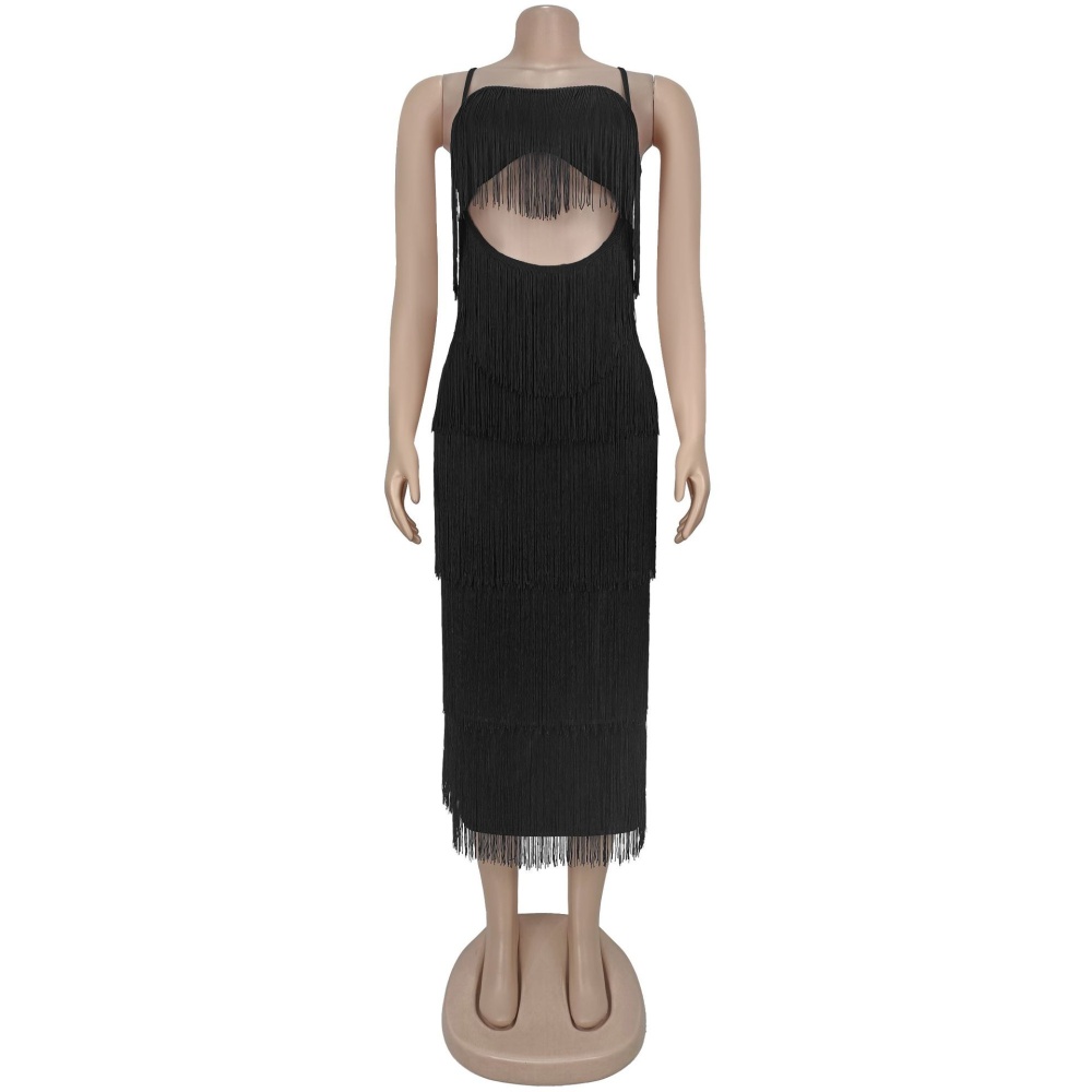 Sling sexy fashion tassels European style halter dress