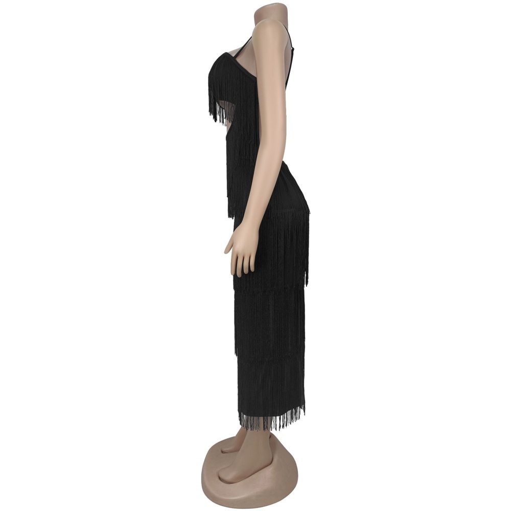 Sling sexy fashion tassels European style halter dress
