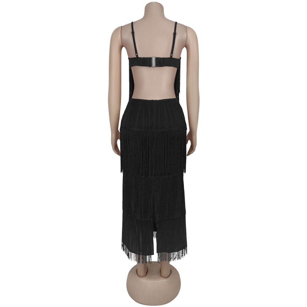 Sling sexy fashion tassels European style halter dress