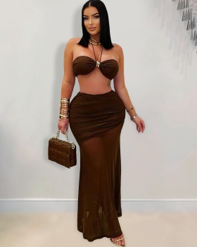 European style fold gauze fashion long skirt a set