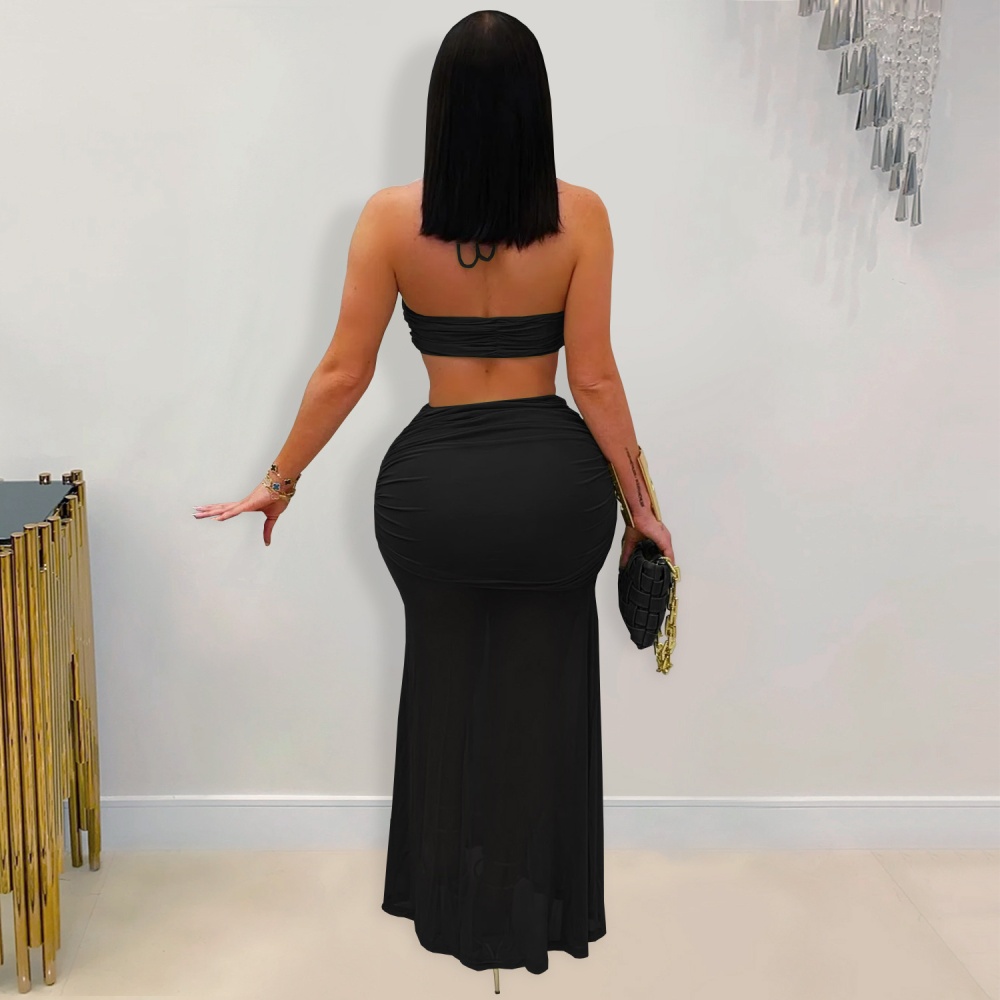 European style fold gauze fashion long skirt a set