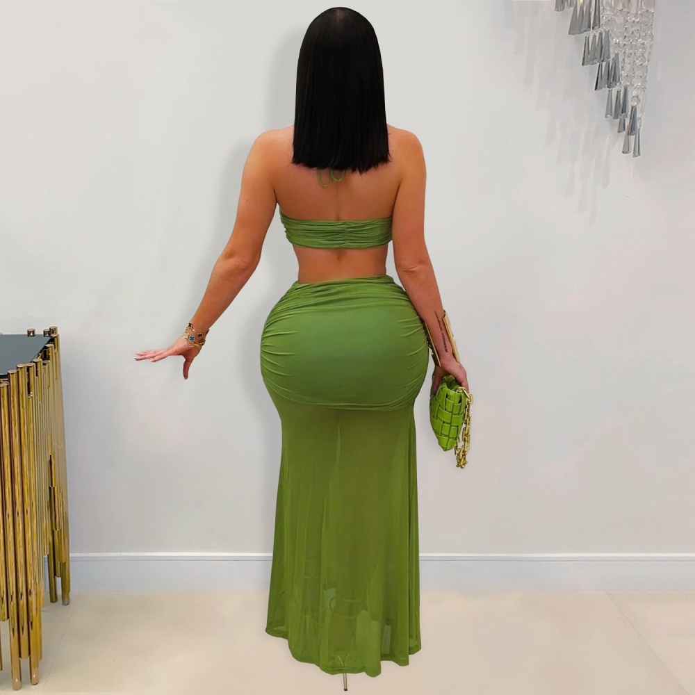 European style fold gauze fashion long skirt a set