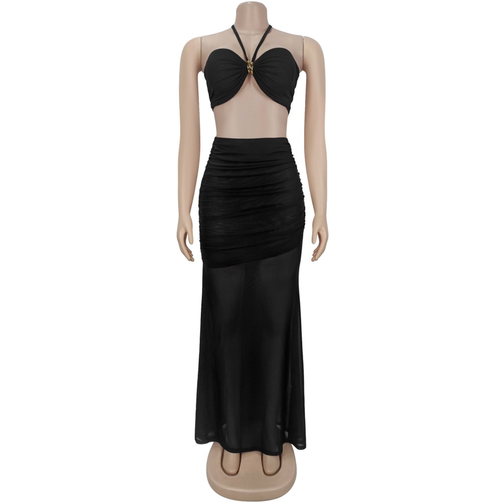 European style fold gauze fashion long skirt a set