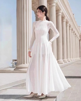 Temperament drape lace dress long sleeve niche long dress
