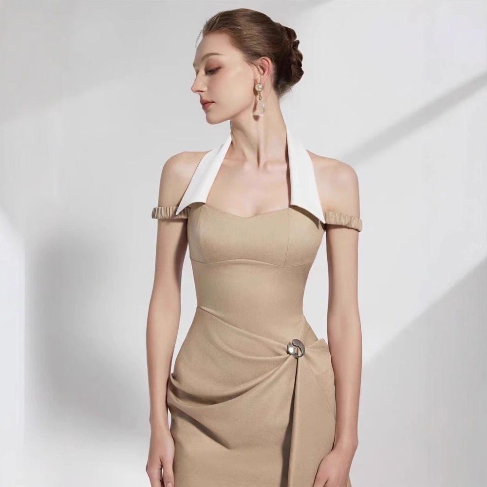 Pinched waist temperament dress halter formal dress