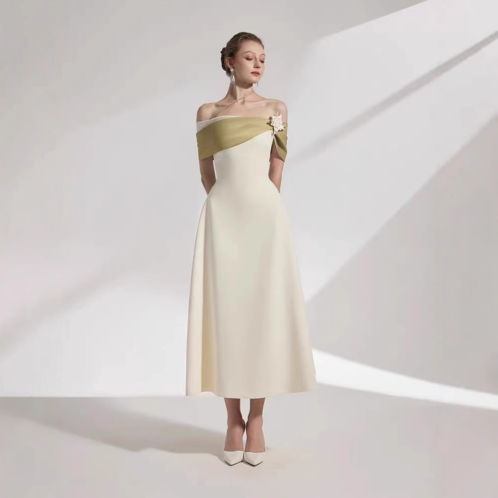 Temperament slim long dress pinched waist formal dress