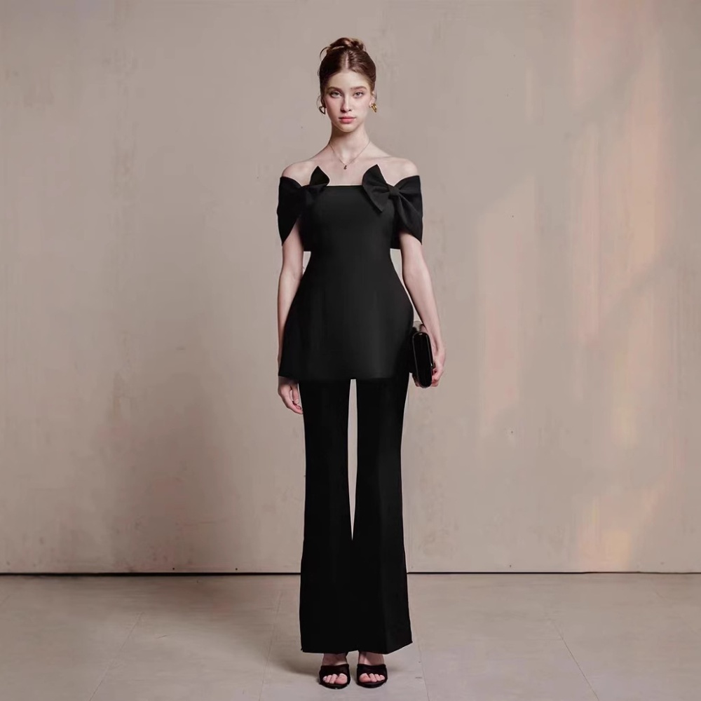 Slim commuting tops black temperament long pants a set