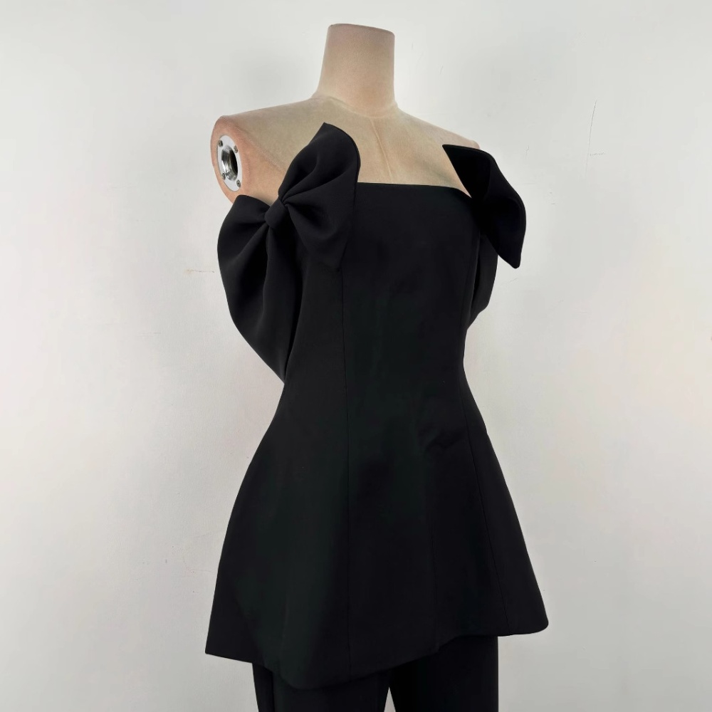 Slim commuting tops black temperament long pants a set