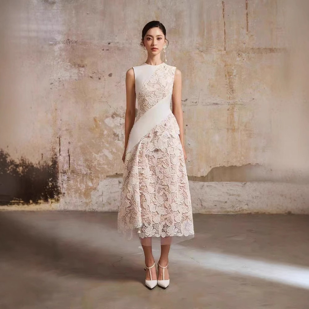 Splice elegant long dress pinched waist dress
