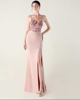 Pinched waist banquet applique creased sexy evening dress