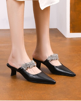 Low pointed thick shoes high-heeled summer slippers for women