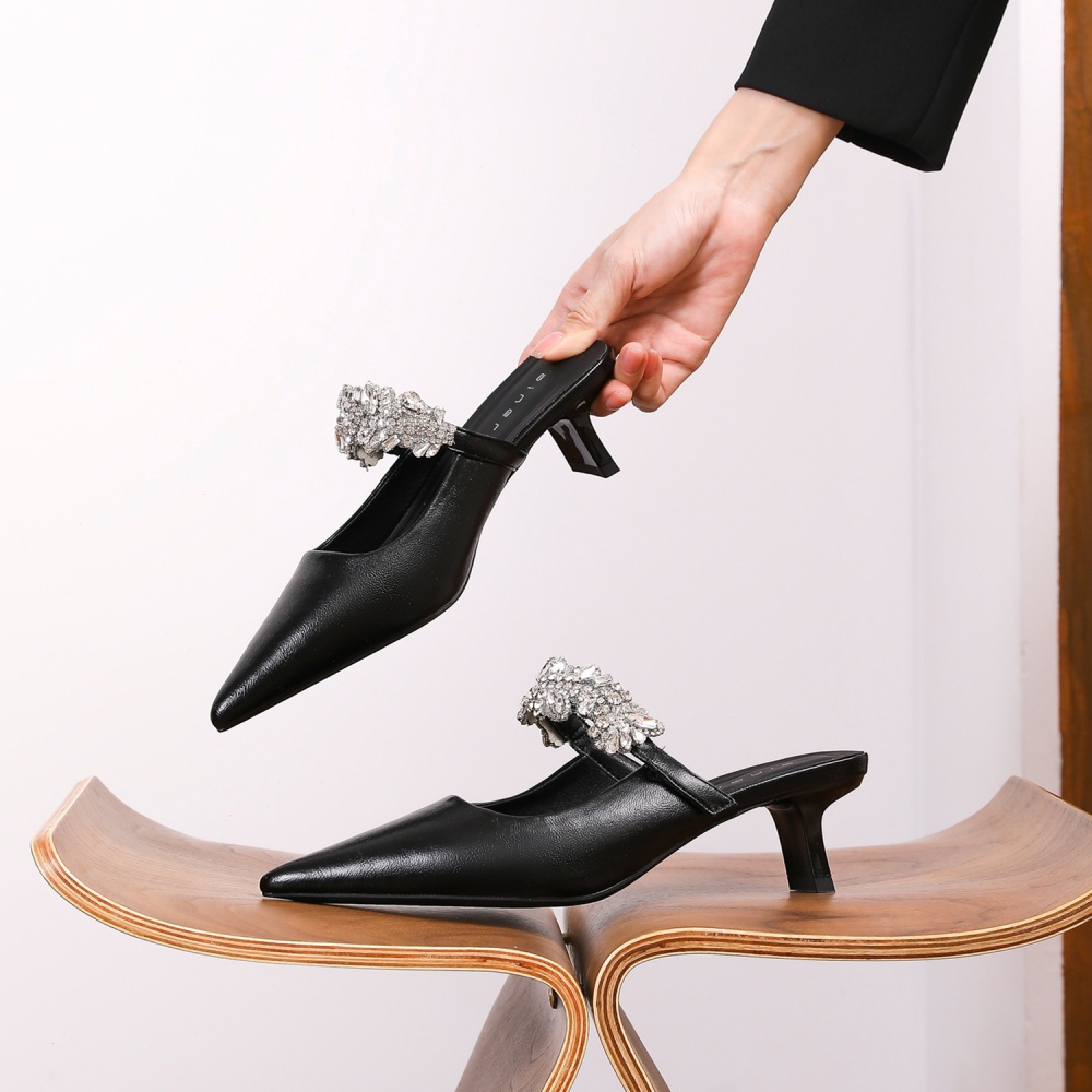 Low pointed thick shoes high-heeled summer slippers for women