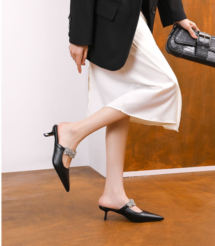 Low pointed thick shoes high-heeled summer slippers for women