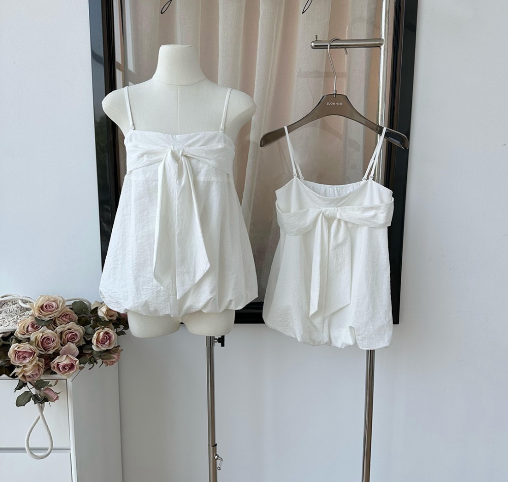 Bow Korean style small shirt wears outside tops for women