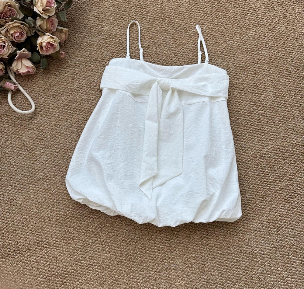 Bow Korean style small shirt wears outside tops for women