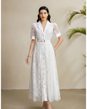 Embroidery autumn business suit lantern sleeve dress