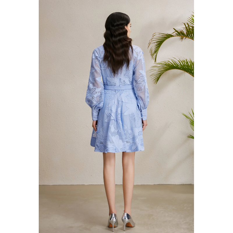 Autumn stereoscopic cstand collar lantern sleeve court style dress