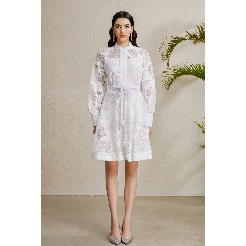 Autumn cstand collar lantern sleeve lace court style dress