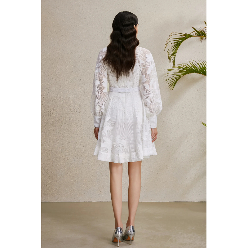 Autumn cstand collar lantern sleeve lace court style dress