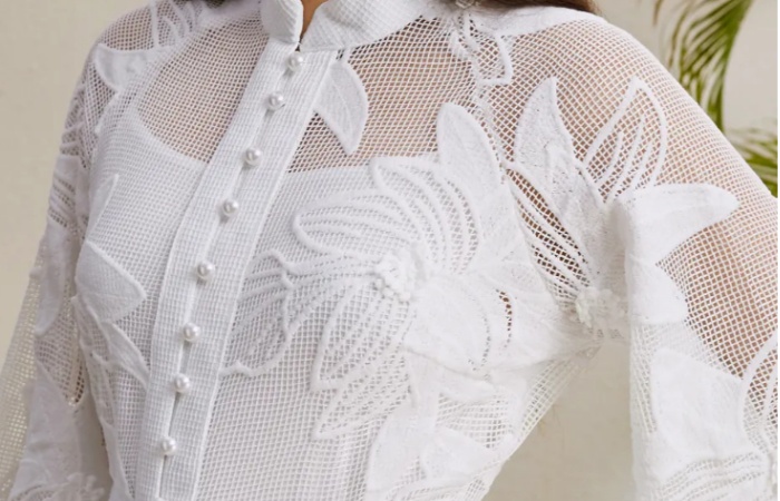 Autumn cstand collar lantern sleeve lace court style dress