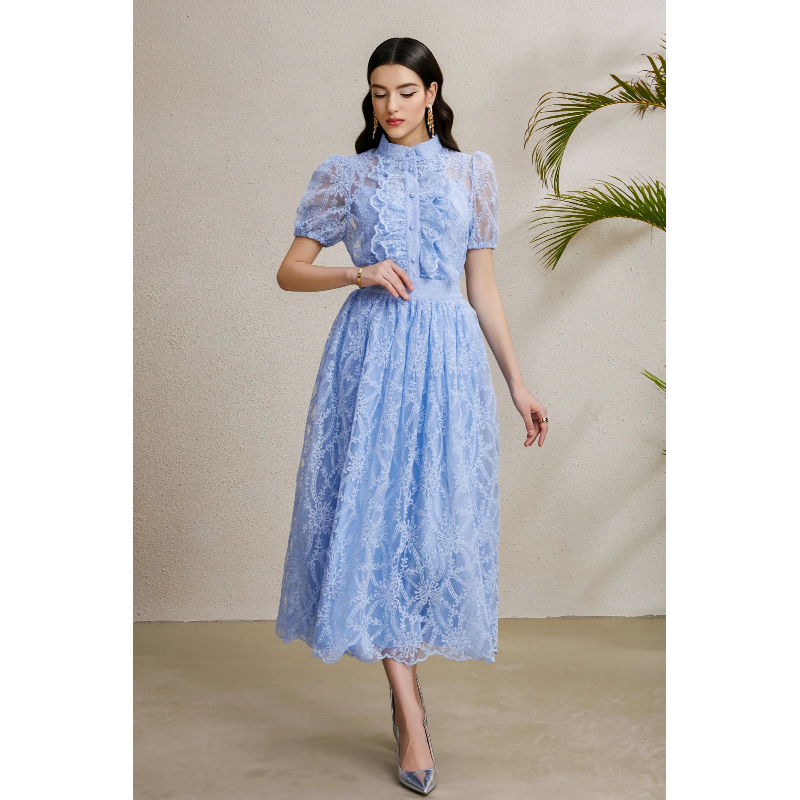 Autumn cstand collar tops puff sleeve long skirt a set
