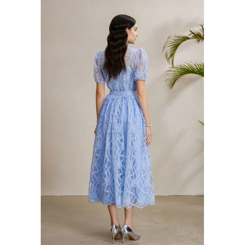 Autumn cstand collar tops puff sleeve long skirt a set