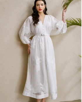 Stereoscopic vacation long lace puff sleeve colors dress