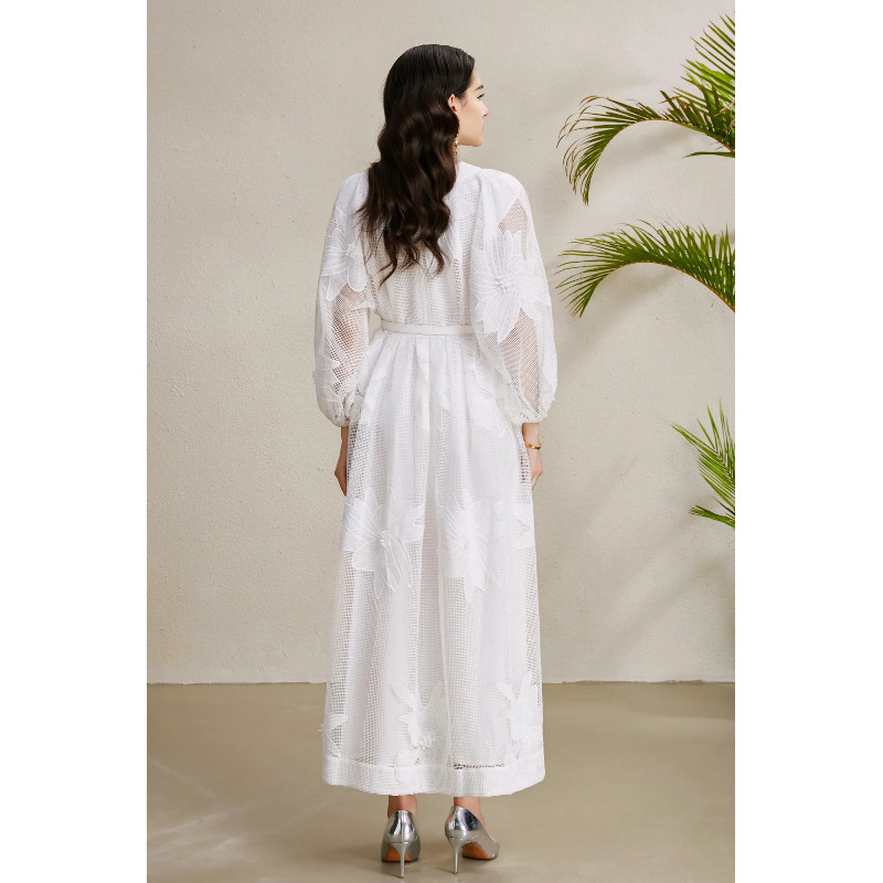 Stereoscopic vacation long lace puff sleeve colors dress