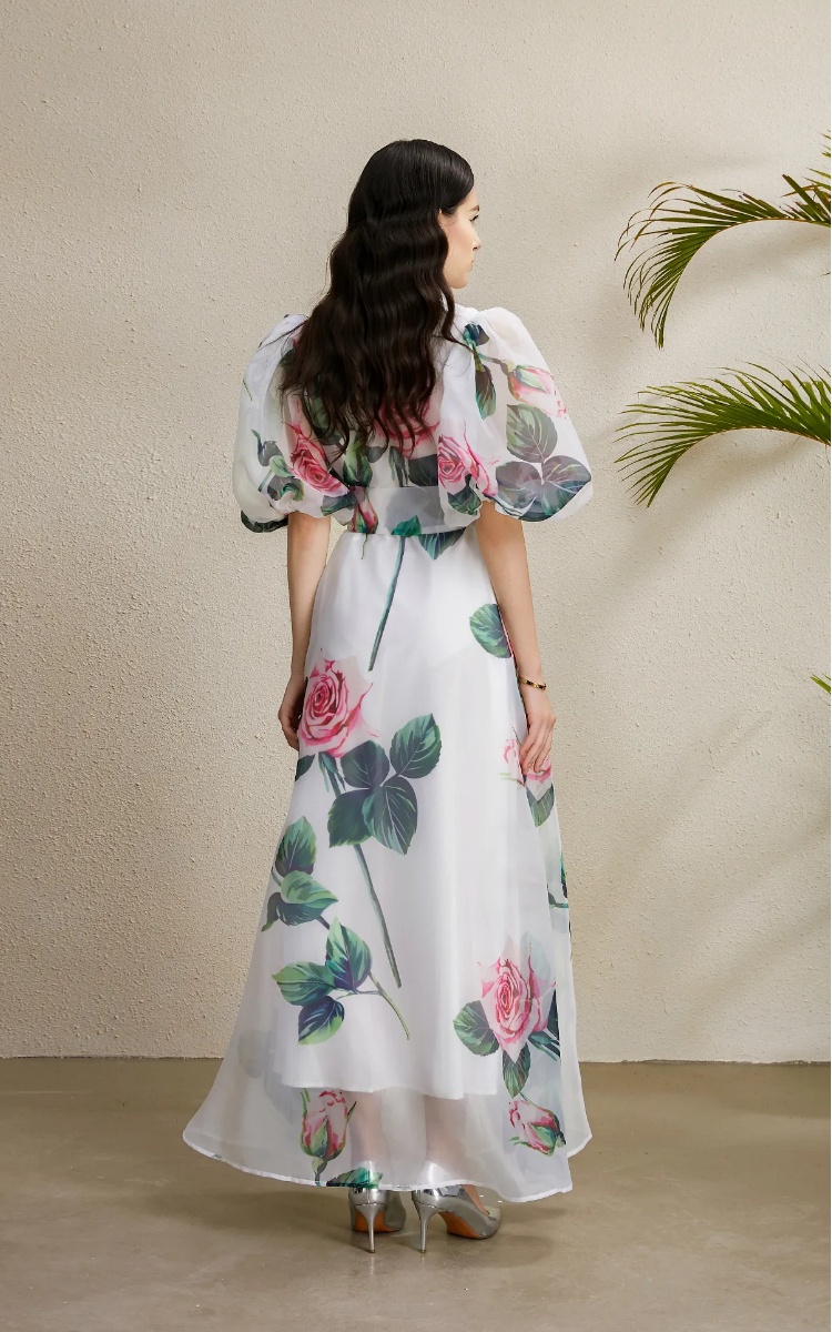 Long autumn stereoscopic vacation puff sleeve dress