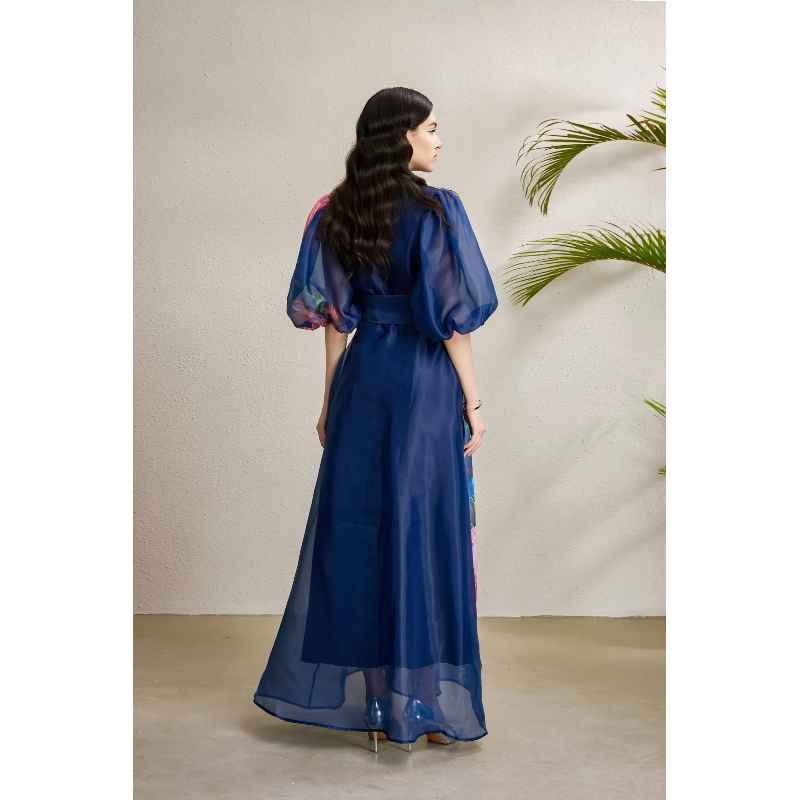 Flowers printing long autumn stereoscopic vacation dress