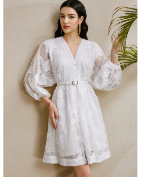 Puff sleeve colors vacation stereoscopic mini V-neck dress