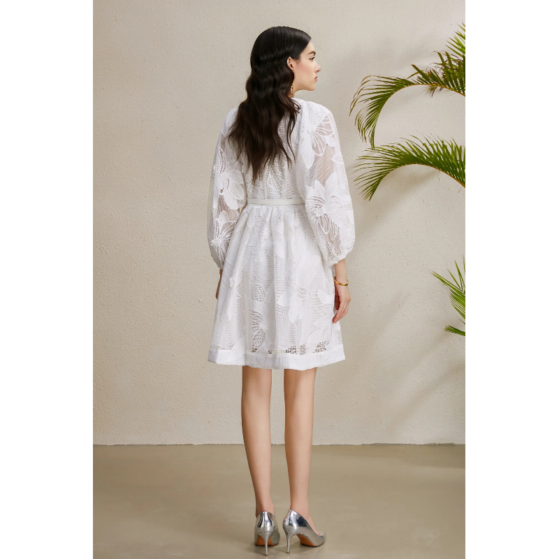 Puff sleeve colors vacation stereoscopic mini V-neck dress