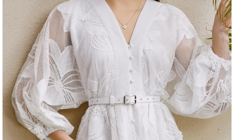 Puff sleeve colors vacation stereoscopic mini V-neck dress