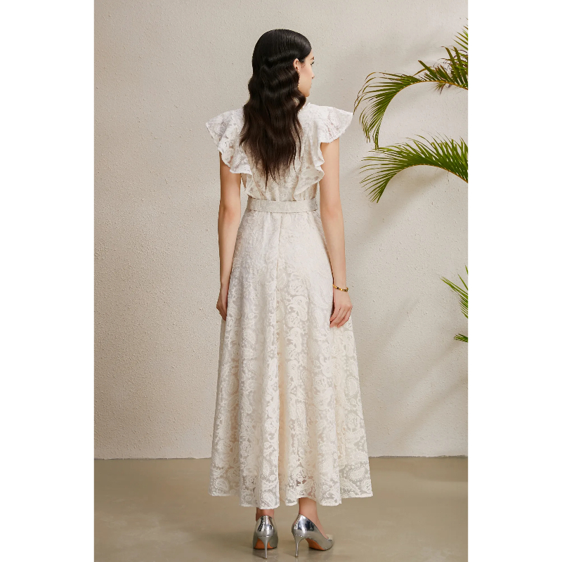 V-neck autumn long vacation boats sleeve dress