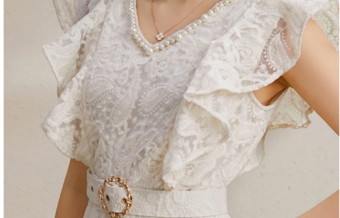 V-neck autumn long vacation boats sleeve dress