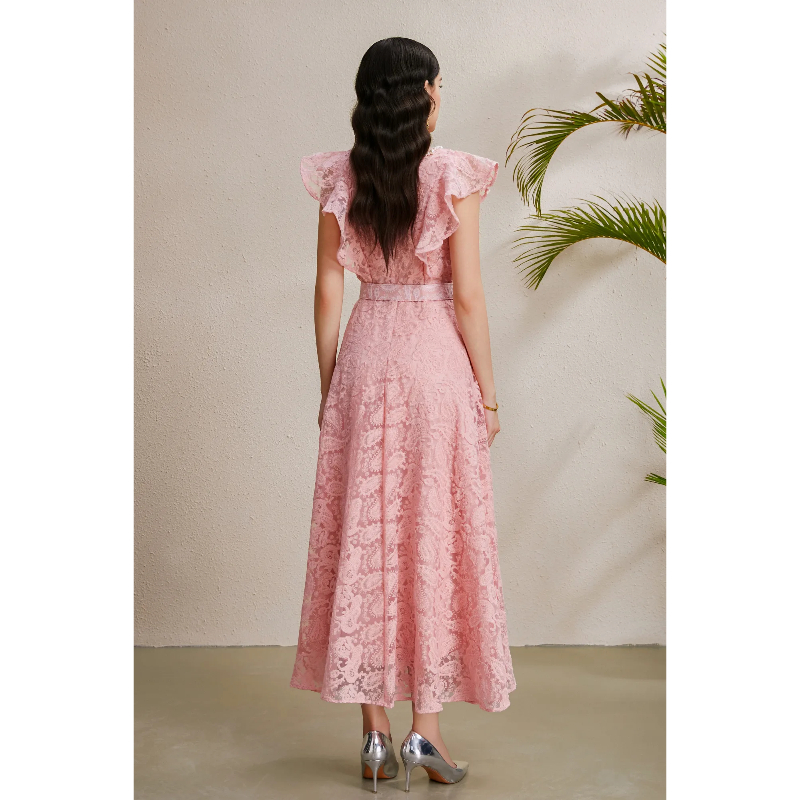Autumn vacation boats sleeve V-neck long dress