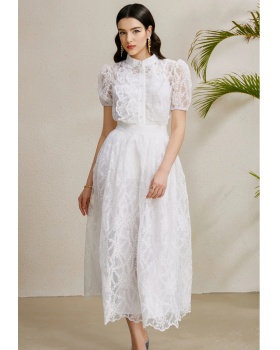 Puff sleeve vacation autumn lotus leaf edges skirt