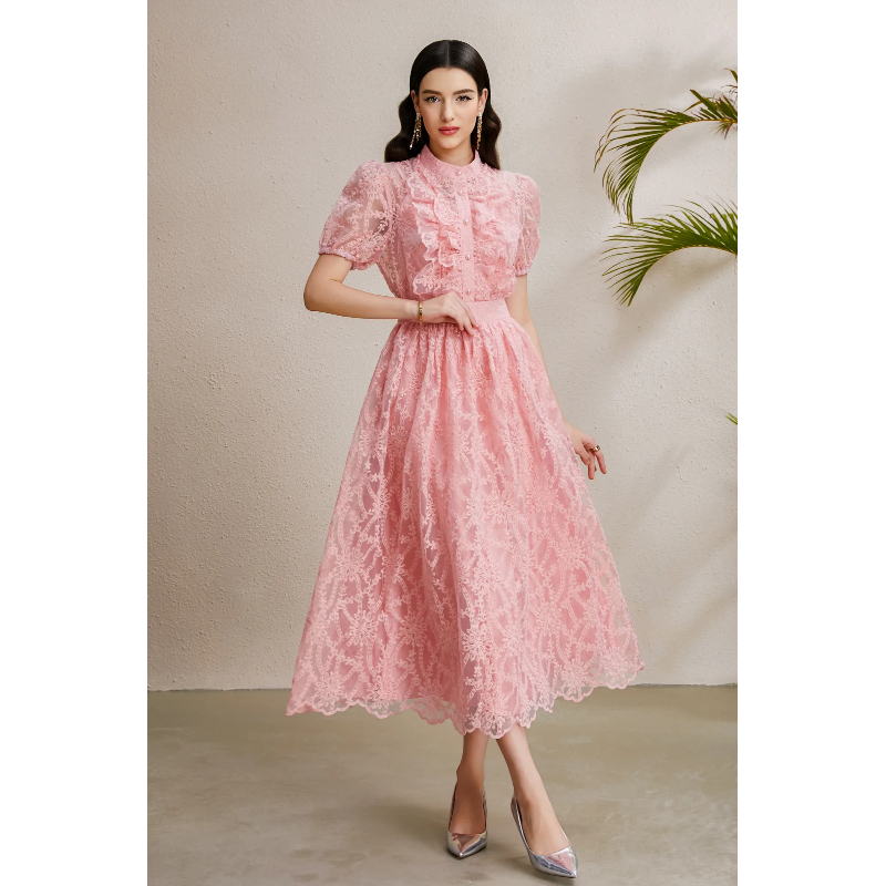 Autumn lotus leaf edges puff sleeve vacation skirt